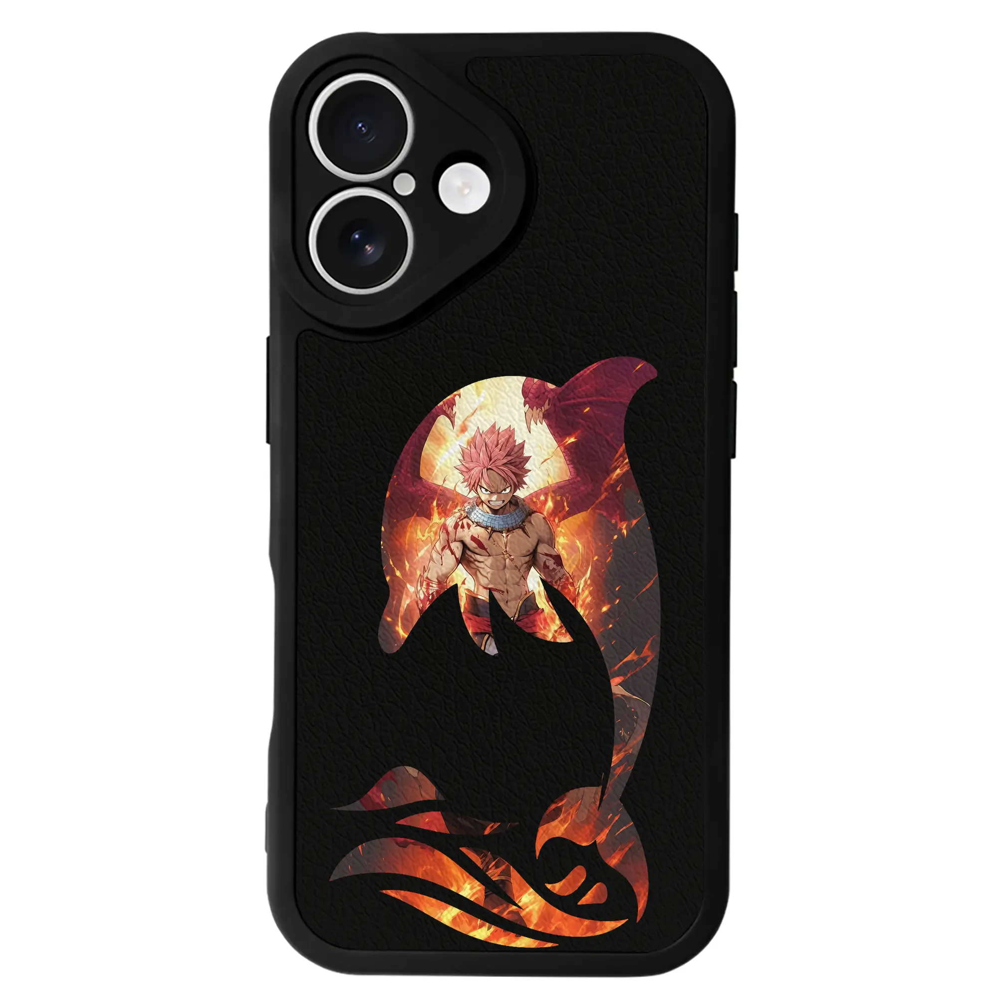 フェアリーテイル グッズ ナツ・ドラグニル - IPhone 16シリーズ対応 ・ シリコンスマホケース ・ レザー調 ・ 高精度フィット ・ 耐衝撃 ・ ワイヤレス充電対応 ・ 精密カット